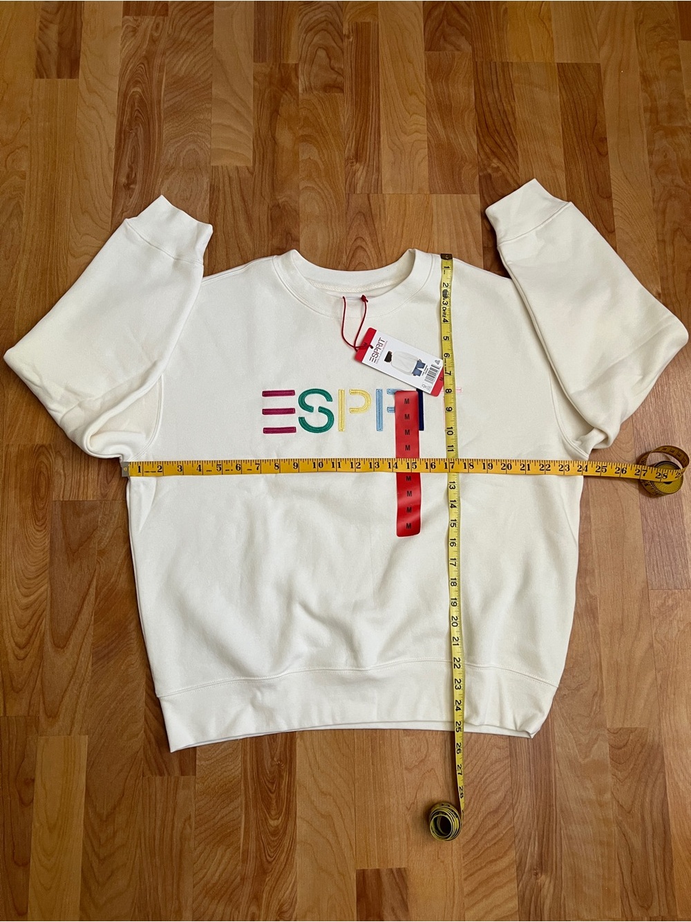 Esprit Cream Crew Neck Sweatshirt w Multicolor Embroidered Logo sz S M L XL XXL - Picture 12 of 15